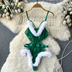 2024 New Years Eve Fashion Erotic Costume Backless Rompers  One Piece Combination Catsuits Women Sexy Velour Bodysuits Cosplay