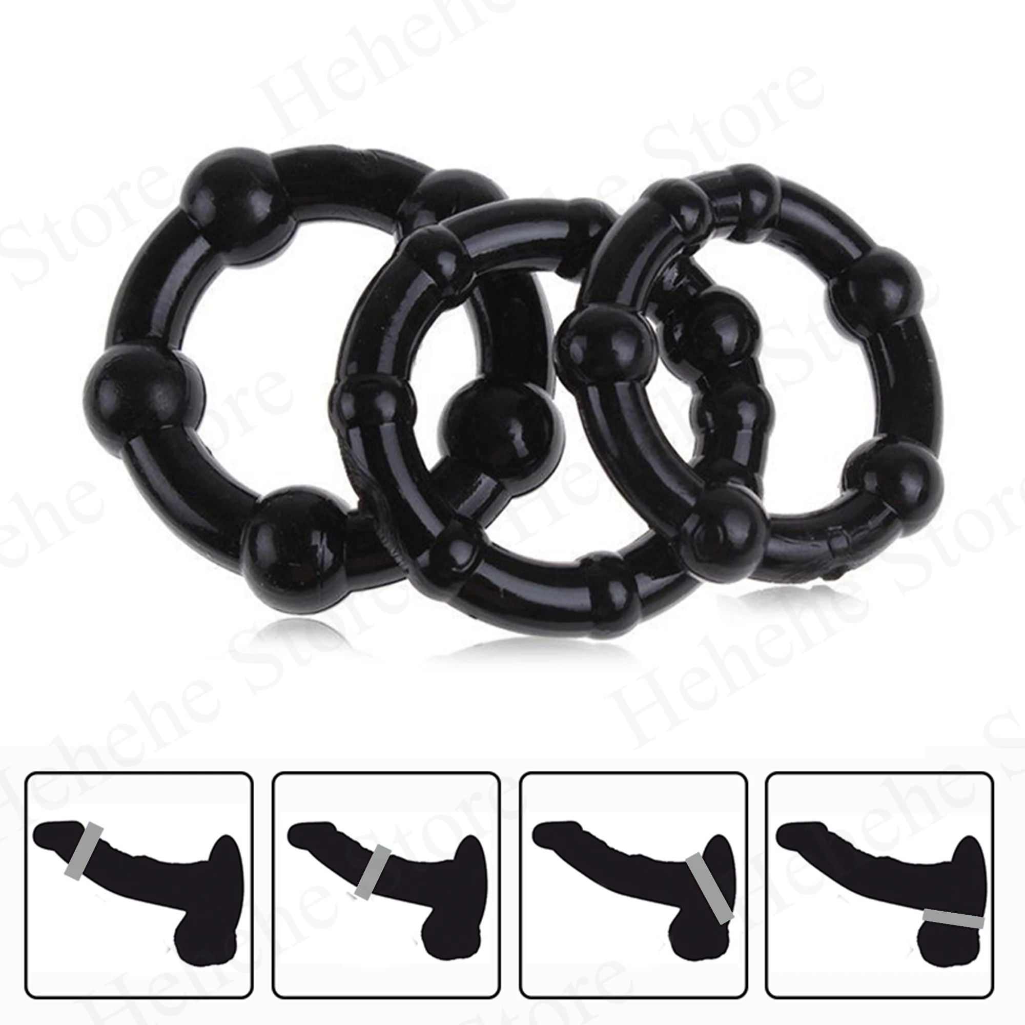 3 Pcs/Set Cock Penis Ring Bead Penis Ring Male Delay Ejaculation Lasting Silicone Erection Ring Sex Toys For Men Adults