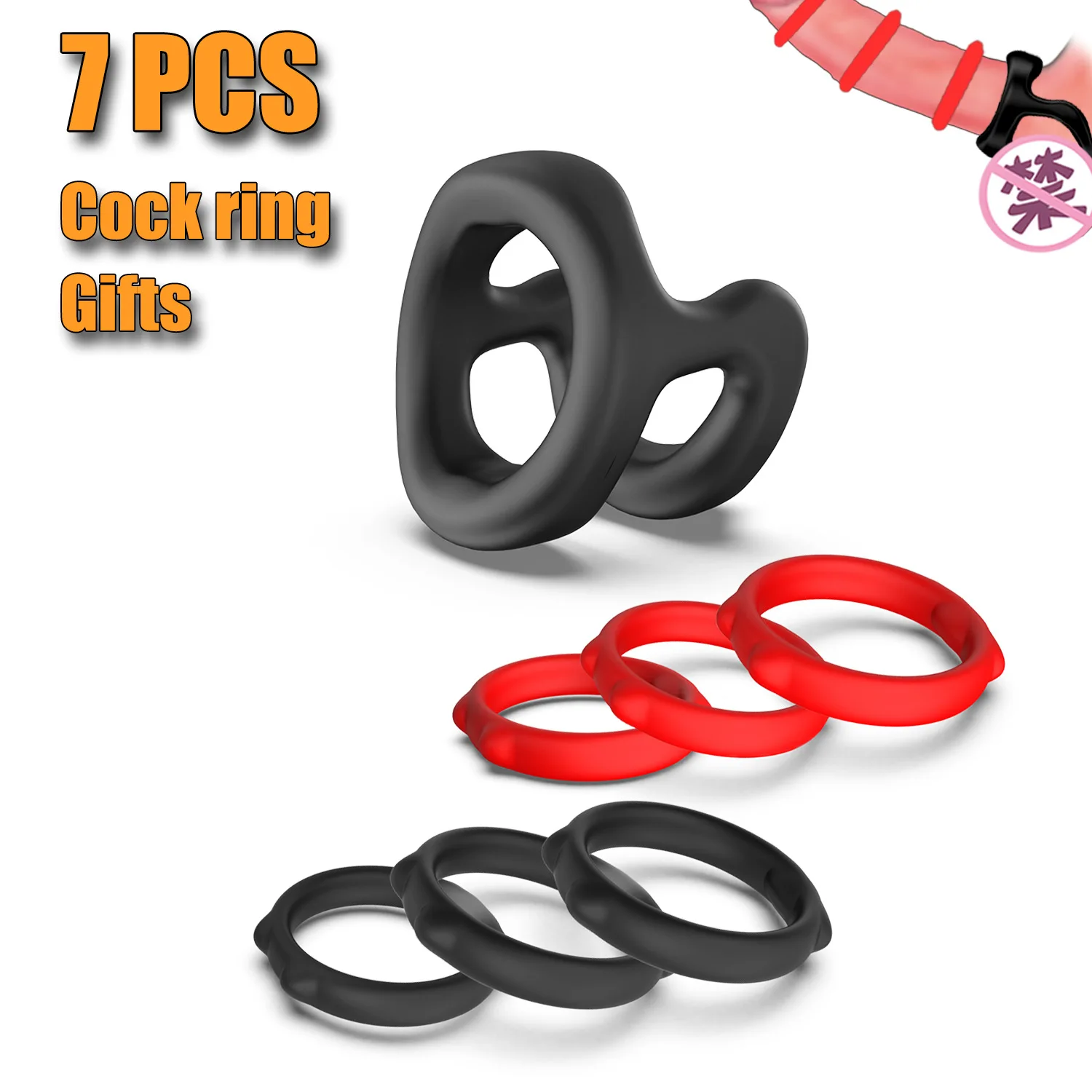 Free Shipping 7pcs Silicone Sensualex Men Novelty Toys Adult Supplies Sext Toies Male Cock Ring Sex Toys penis ring For Couple